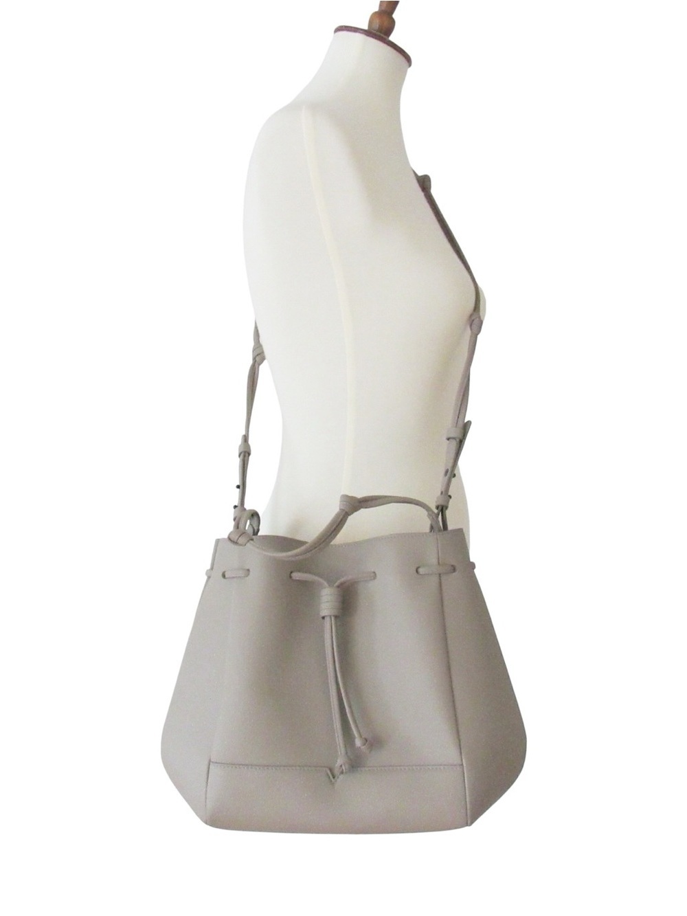 Von Holzhausen Bucket Crossbody Bag Stone Taupe Vegan Technik Leather Adjustable